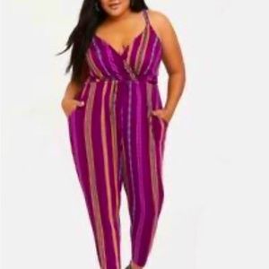 Torrid burgundy striped jumpsuit